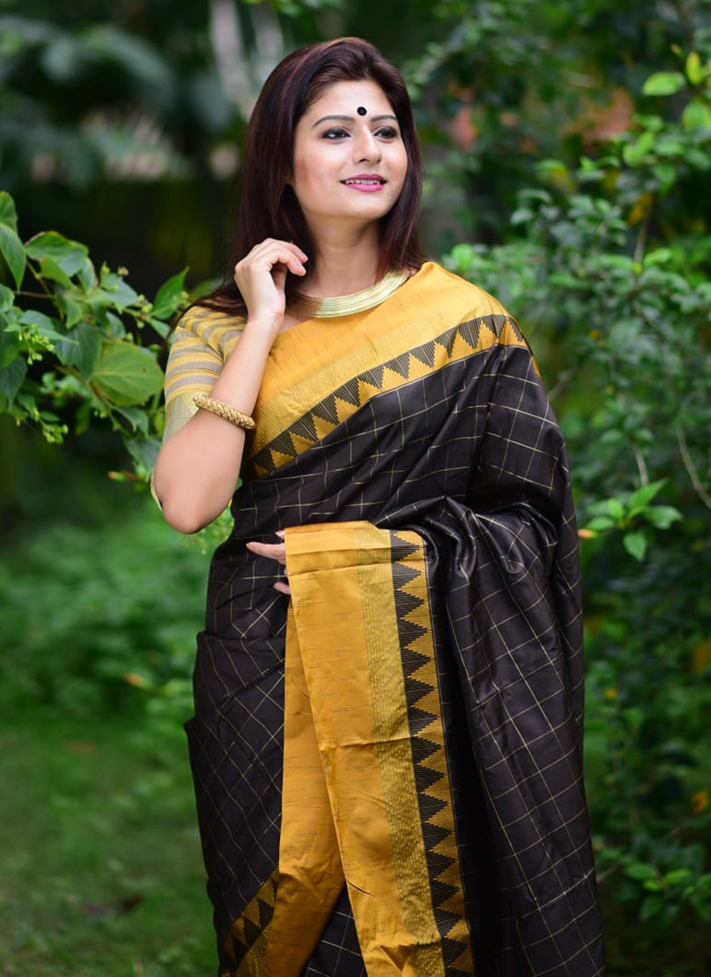 Buy Black Raw Silk Festival Wear Weaving Saree Online From Wholesale